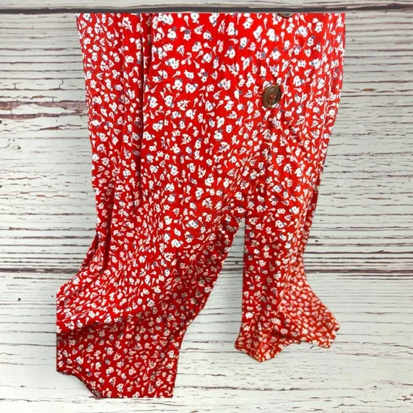 Joyous Red Floral Button Front Midi Dress – Smocked Back – Size M - Picture 6 of 8